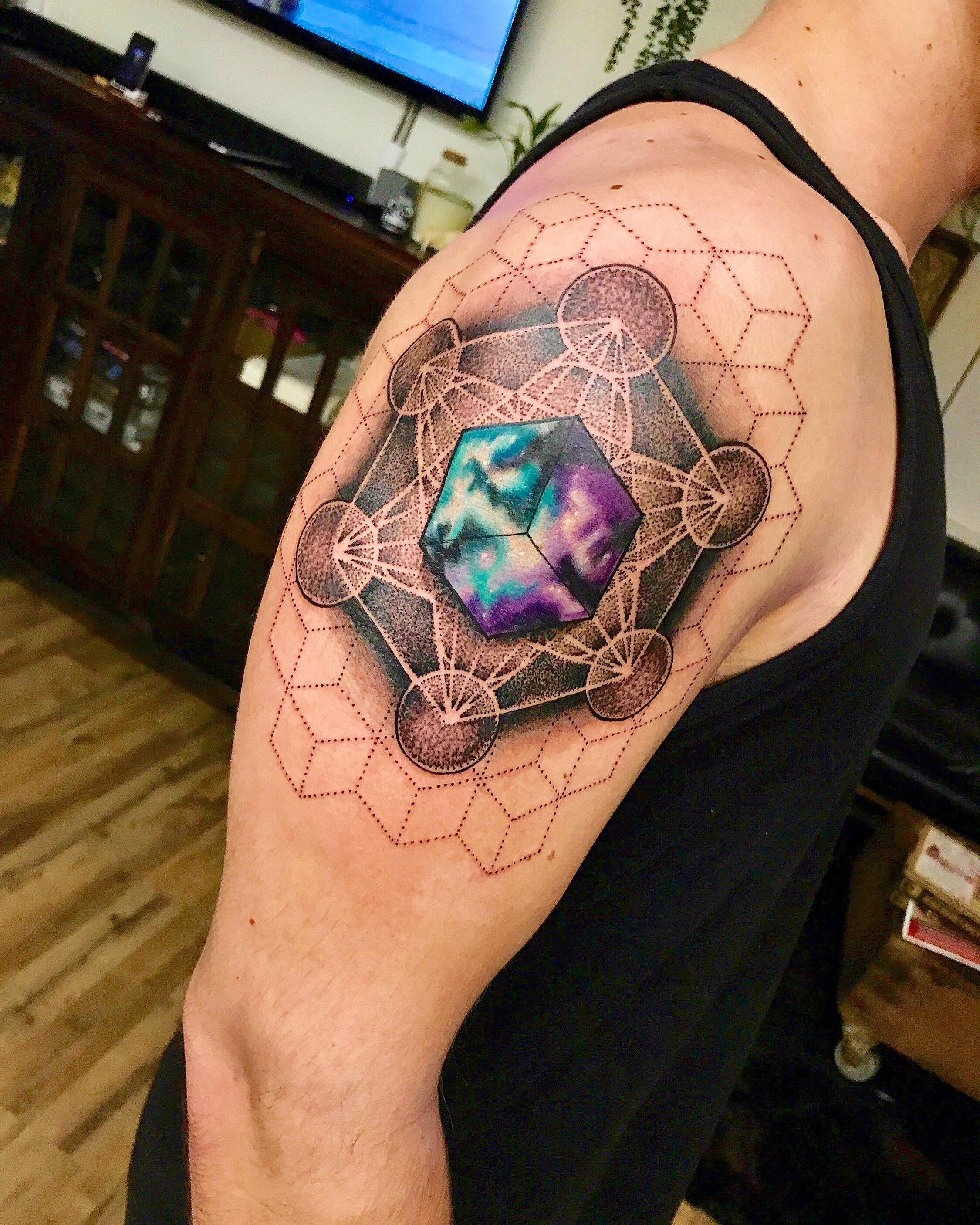 Galaxy geometric tattoo done by Sean Hall at Black lantern tattoo in Dana p...