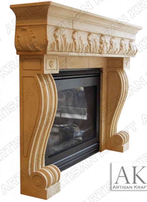 The Naples cast stone fireplace surround perfect Mediterranean option. Corbel scroll legs and a decorative shelf frieze.