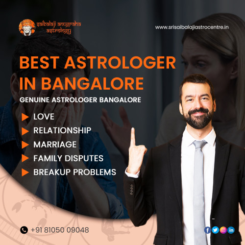 Srisaibalajiastrocentre Best Astrologer in Bangalore promotes 100% relief from all your life problems. 100% Remedies. Trusted services with decades of expertise experience. Get Instant Solution For All Your Business, Family, and Love & Marriage Problems! On Time Work Guaranteed. 100% Client Satisfaction. Lowest Fees compared to others. Services: Love Problems, Marriage Problems, Business Problem, Husband Wife Problem, Money Problem, career, business, wealth, Vashikaran Expert, and future predictions.

Visit Our Website:  https://www.srisaibalajiastrocentre.in/